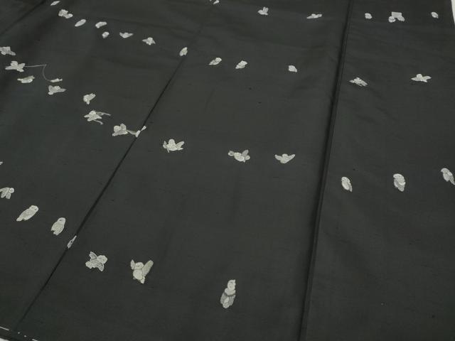 平和屋着物●訪問着　紬地　総刺繍　フクロウ　黒地　正絹　逸品　CABB6286ut_4