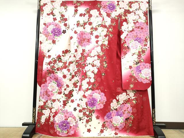 平和屋着物●豪華振袖　刺繍　草花文　暈し染め　金彩　正絹　逸品　CABB6343ut