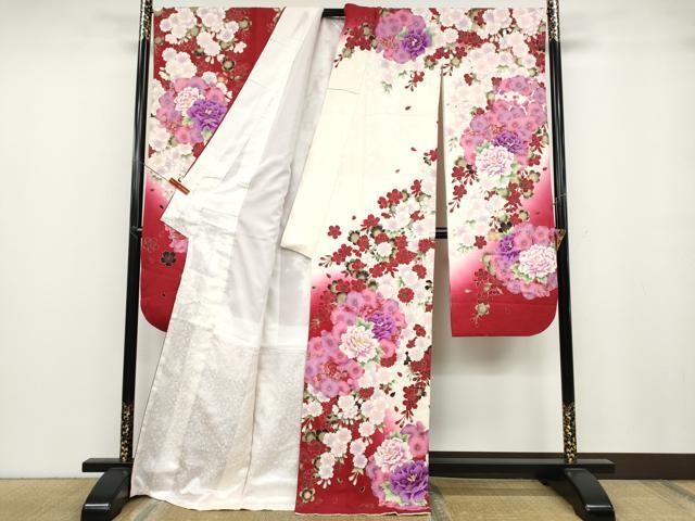 平和屋着物●豪華振袖　刺繍　草花文　暈し染め　金彩　正絹　逸品　CABB6343ut_1
