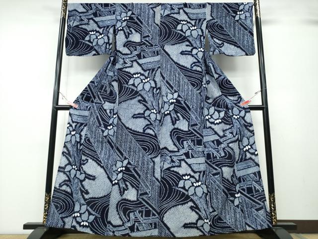 平和屋着物∴夏物　浴衣　有松鳴海絞り　流水杜若風景文　綿　逸品　CABB6407ng