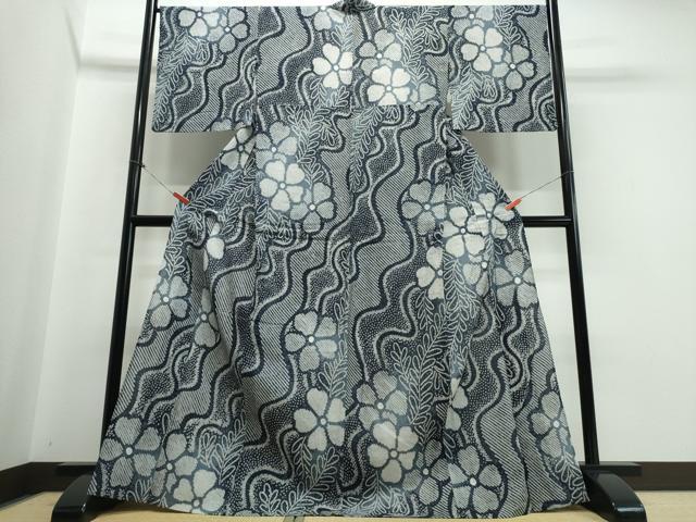 平和屋着物∴夏物　浴衣　有松鳴海絞り　流水舞花文　綿　逸品　CABB6584ng