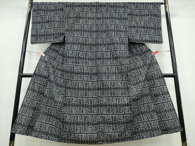 平和屋着物∴夏物　男性　浴衣　横段吉祥文　黒地　綿　逸品　CABB6622