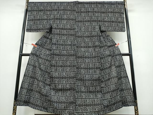 平和屋着物∴夏物　男性　浴衣　横段吉祥文　黒地　綿　逸品　CABB6623ng