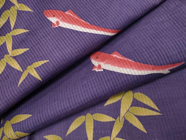 平和屋着物∴夏物　こむさでもーど・COMME CA DU MODE　浴衣　紅梅　魚　笹文　綿麻　逸品　CABB6708ng