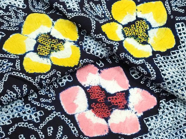 平和屋着物∴夏物　浴衣　有松鳴海絞り　枝花文　綿　逸品　CABB6755ng