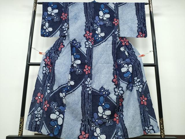 平和屋着物∴夏物　浴衣　有松鳴海絞り　草木舞蝶花文　綿　逸品　CABB6784ng