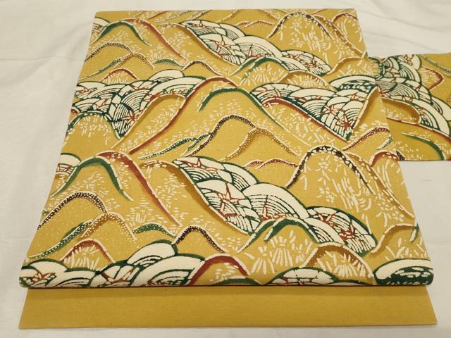 平和屋着物●九寸名古屋帯　型染め　遠山文　正絹　逸品　CABB7214dy