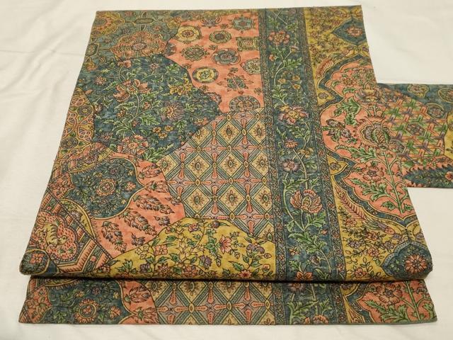 平和屋着物●全通柄九寸名古屋帯　紬地　切嵌更紗花文　正絹　逸品　未使用　CABB7220dy