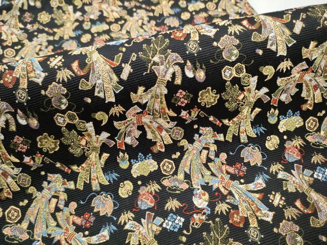平和屋着物●西陣の老舗　1782年創業　山下織物　六通柄袋帯　熨斗宝尽くし　弐仙七百機　黒地　金糸　正絹　逸品　CABB9216hy