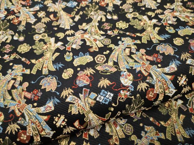 平和屋着物●西陣の老舗　1782年創業　山下織物　六通柄袋帯　熨斗宝尽くし　弐仙七百機　黒地　金糸　正絹　逸品　CABB9216hy