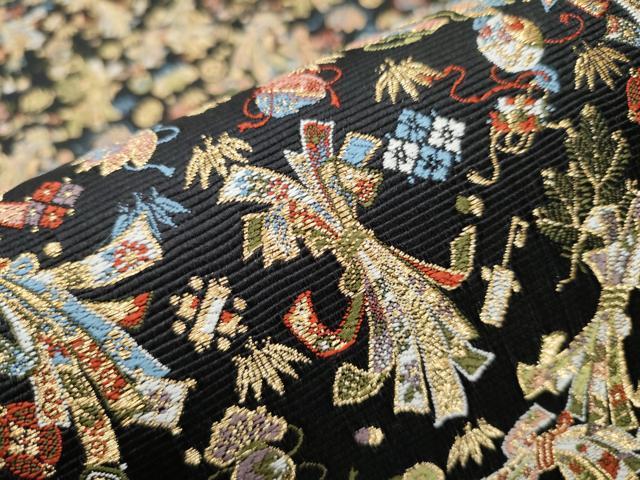 平和屋着物●西陣の老舗　1782年創業　山下織物　六通柄袋帯　熨斗宝尽くし　弐仙七百機　黒地　金糸　正絹　逸品　CABB9216hy