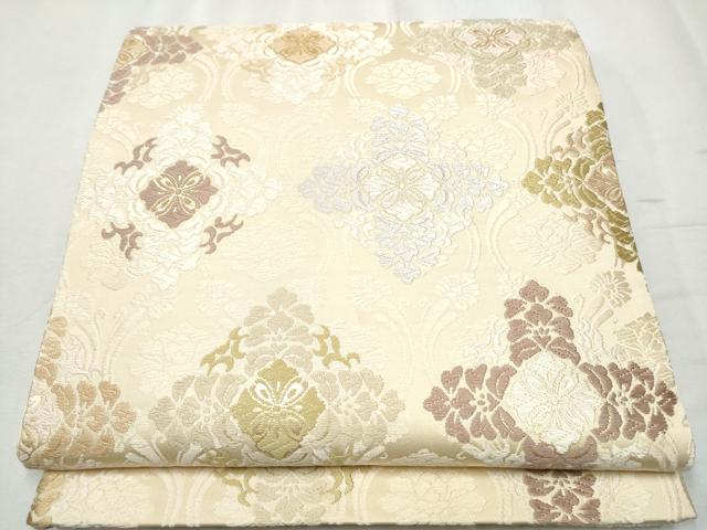 平和屋着物●六通柄袋帯　唐織　縦枠花文　金糸　正絹　逸品　CABB9224hy
