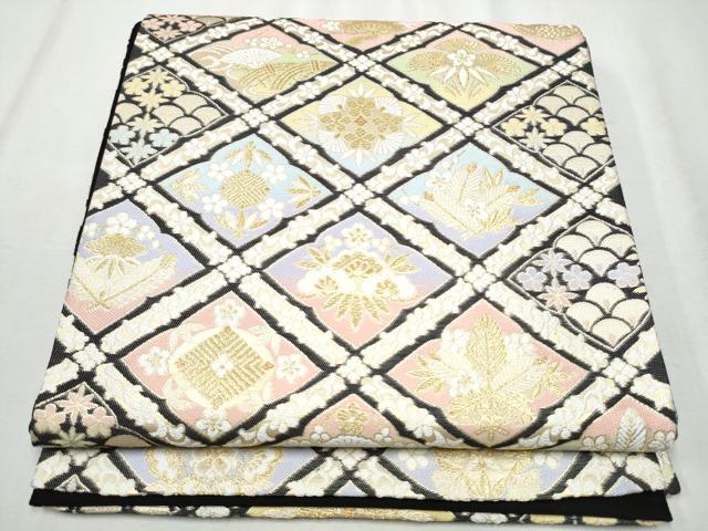 平和屋着物●西陣　六通柄袋帯　菱松竹梅花文　金糸　正絹　逸品　CABB9231hy 平和屋着物○西陣 六通柄袋帯 菱松竹梅花文 金糸 正絹 逸品 CABB9231hy