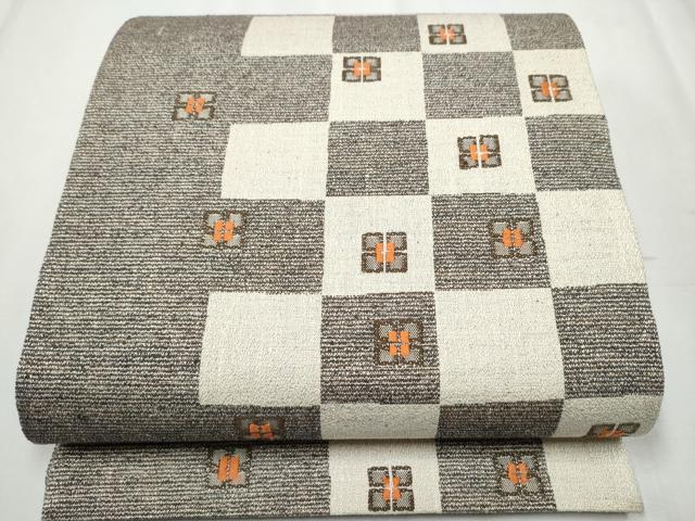 平和屋着物○六通柄袋帯 市松花文 鈴乃屋扱い 正絹 逸品 CABB9237hy 