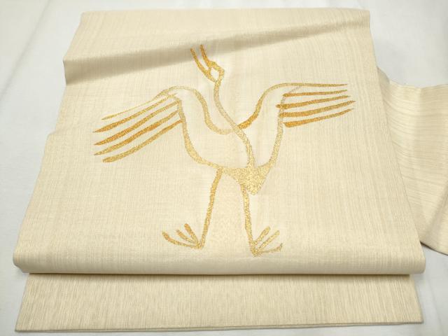 平和屋着物●九寸名古屋帯　鶴　金糸　正絹　逸品　CABB9264hy