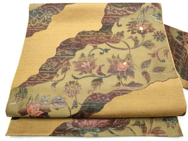 平和屋着物●本場筑前博多織　八寸名古屋帯　更紗花唐草文　金糸　正絹　逸品　CABB9299hy