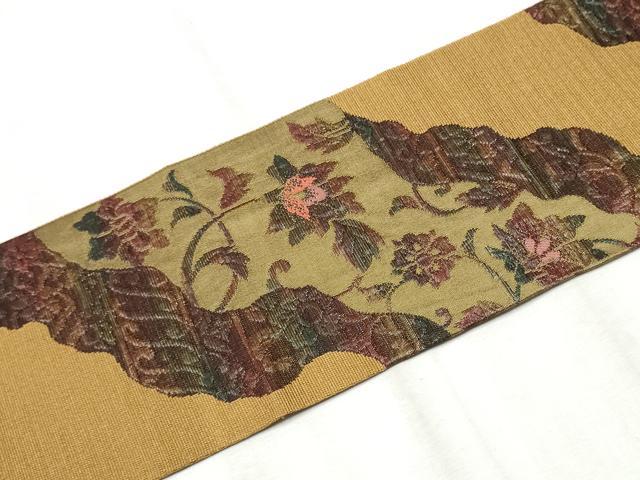 平和屋着物●本場筑前博多織　八寸名古屋帯　更紗花唐草文　金糸　正絹　逸品　CABB9299hy_5