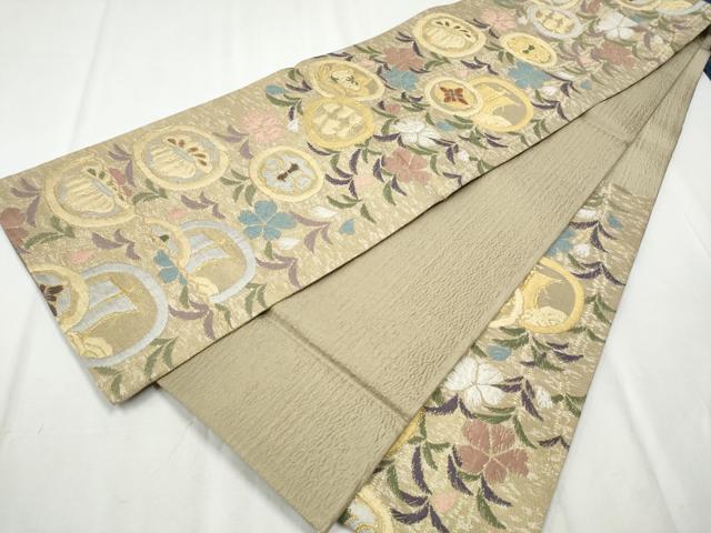 平和屋着物●六通柄袋帯　ふくれ織　草花丸文　正絹　逸品　CABB9329hy 平和屋着物○六通柄袋帯 ふくれ織 草花丸文 正絹 逸品 CABB9329hy