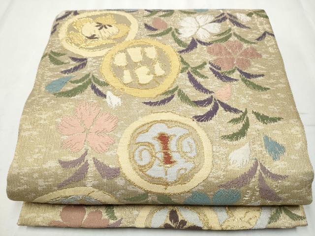 平和屋着物●六通柄袋帯　ふくれ織　草花丸文　正絹　逸品　CABB9329hy 平和屋着物○六通柄袋帯 ふくれ織 草花丸文 正絹 逸品 CABB9329hy