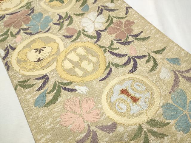 平和屋着物●六通柄袋帯　ふくれ織　草花丸文　正絹　逸品　CABB9329hy 平和屋着物○六通柄袋帯 ふくれ織 草花丸文 正絹 逸品 CABB9329hy