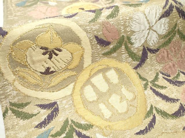 平和屋着物●六通柄袋帯　ふくれ織　草花丸文　正絹　逸品　CABB9329hy 平和屋着物○六通柄袋帯 ふくれ織 草花丸文 正絹 逸品 CABB9329hy