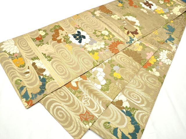 平和屋着物●アンティーク　大正ロマン　丸帯　唐織　流水花文　金糸　正絹　逸品　CABB9350hy_5