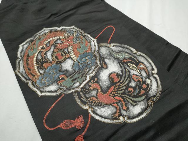 平和屋着物○アンティーク 大正ロマン 九寸名古屋帯 鏡浦龍鳳凰文 黒地