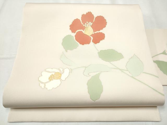 平和屋着物●塩瀬　九寸名古屋帯　駒刺繍　枝花文　金彩　正絹　逸品　CABB9393hy 25,397円