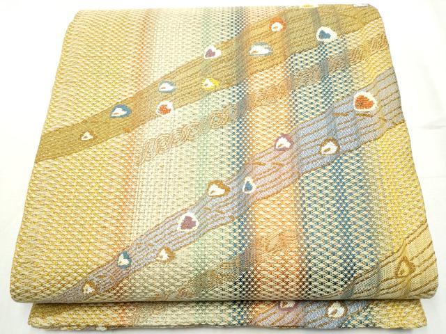 平和屋着物●両面　六通柄袋帯　孔雀羽文　金糸　正絹　逸品　CABB9434hy