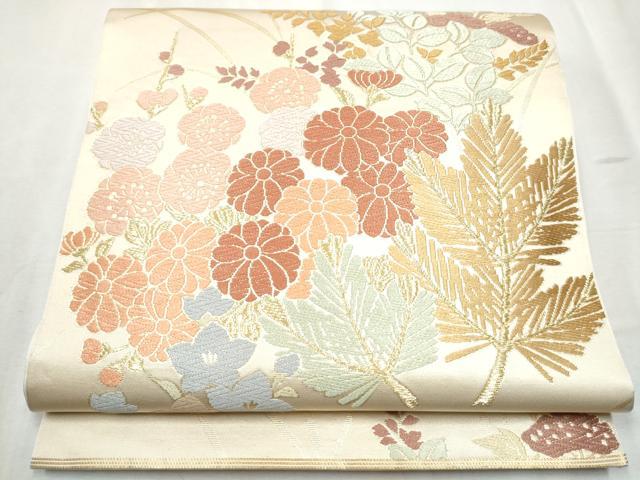 平和屋着物●西陣　川島織物　六通柄　本袋帯　唐織　草花文　正絹　逸品　CABB9435hy