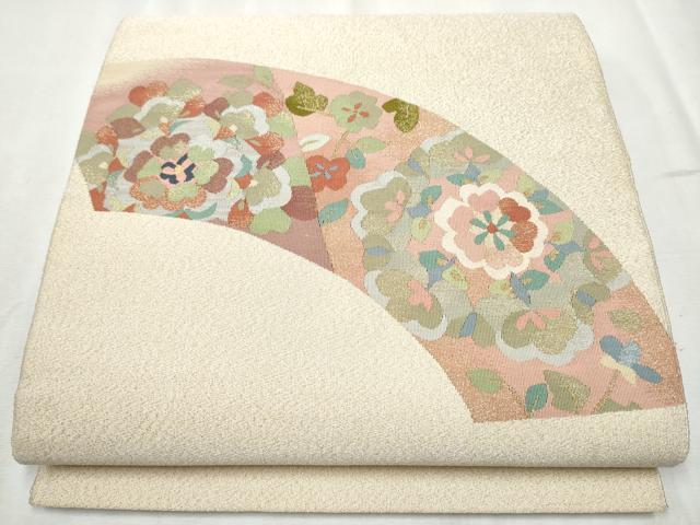 平和屋着物●爪掻き本綴れ　八寸名古屋帯　草花文　金糸　正絹　逸品　CABB9513hy