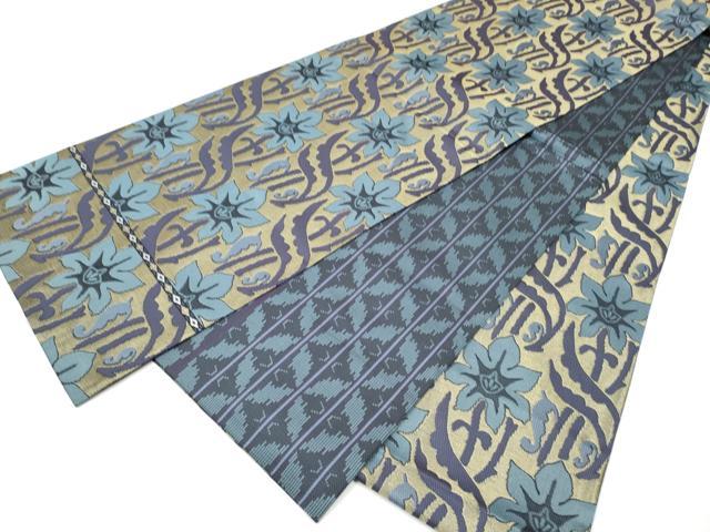 平和屋着物●両面　全通柄袋帯　草花文　金糸　正絹　逸品　CABB9528hy