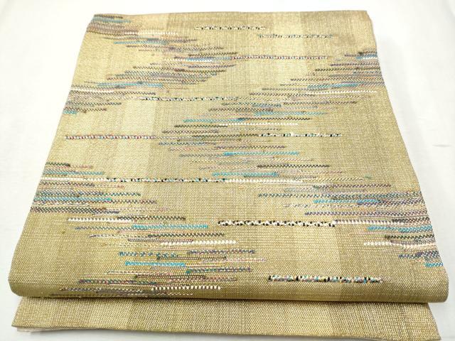 平和屋着物▽太鼓柄袋帯　スリーシーズン　春夏秋　霞文　金糸　正絹　逸品　CABB9534hy