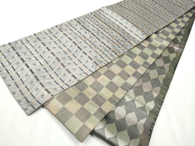 平和屋着物●両方向　両面　全通柄袋帯　幾何学鳥文　正絹　逸品　CABB9550hy 17,971円