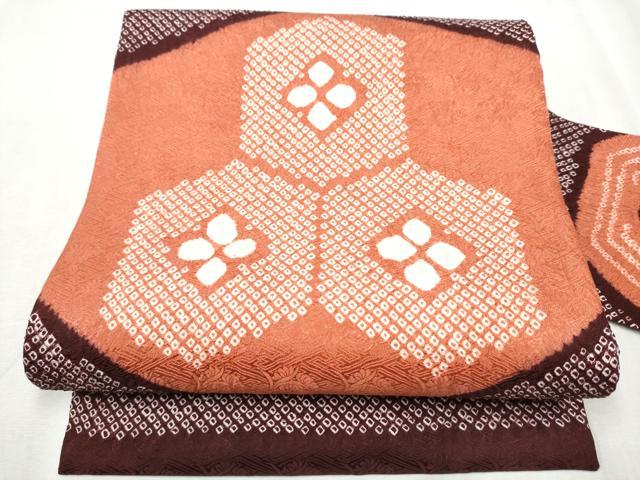 平和屋着物●九寸名古屋帯　絞り　亀甲文　正絹　逸品　CABB9573hy