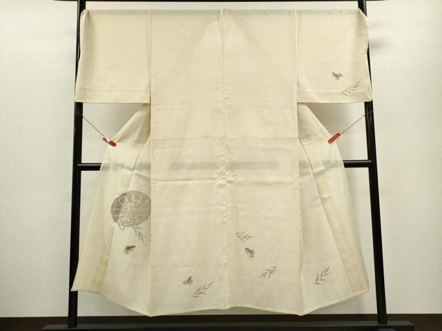 平和屋着物＊夏物　男性　訪問着　紗紬　手描き　笠　蛙　正絹　逸品　CABB9612ze 平和屋着物＊夏物 男性 訪問着 紗紬 手描き 笠 蛙 正絹 逸品