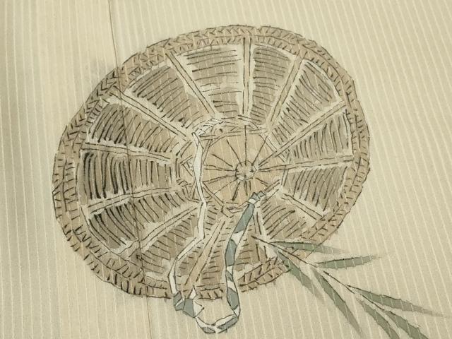 平和屋着物＊夏物　男性　訪問着　紗紬　手描き　笠　蛙　正絹　逸品　CABB9612ze 平和屋着物＊夏物 男性 訪問着 紗紬 手描き 笠 蛙 正絹 逸品