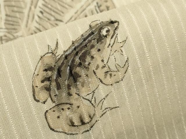 平和屋着物＊夏物　男性　訪問着　紗紬　手描き　笠　蛙　正絹　逸品　CABB9612ze 平和屋着物＊夏物 男性 訪問着 紗紬 手描き 笠 蛙 正絹 逸品