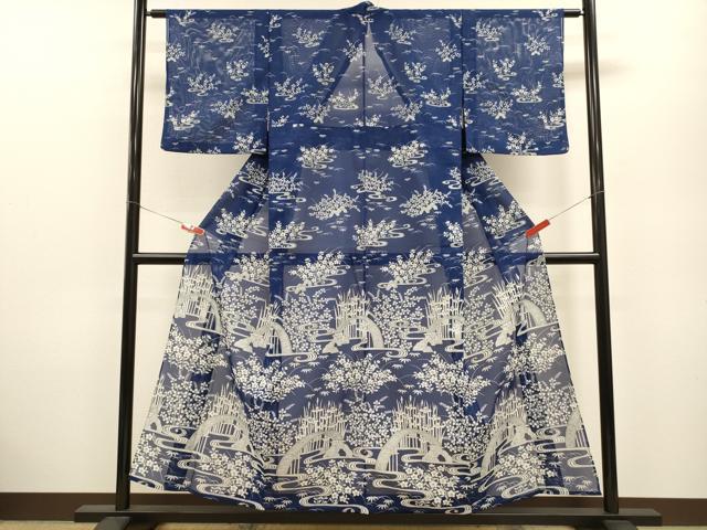 平和屋着物＊夏物　訪問着　絽　流水渡橋草花文　洗える着物　CABB9640ze