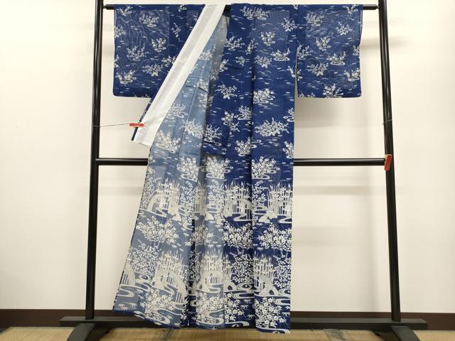 平和屋着物＊夏物　訪問着　絽　流水渡橋草花文　洗える着物　CABB9640ze_1