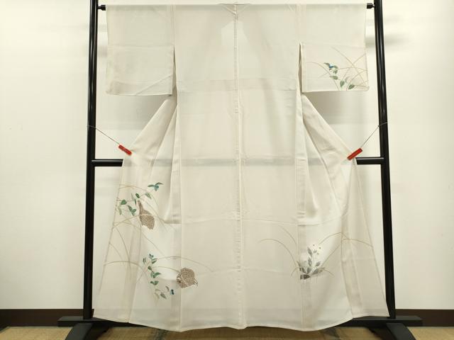 平和屋着物＊夏物　訪問着　絽　鶉　草花文　金彩　正絹　逸品　CABB9711ze