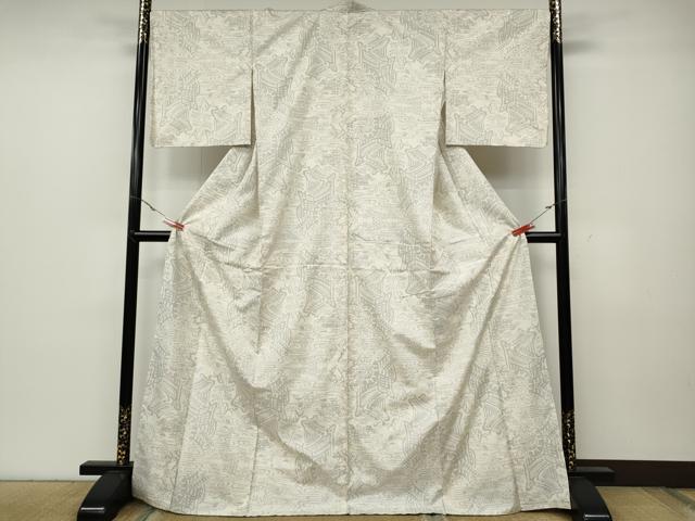 平和屋着物●本場大島紬　白大島　9マルキ　御所車草花文　ロング丈　正絹　逸品　CABC2071ut_1