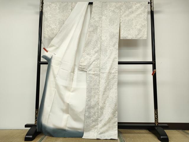 平和屋着物●本場大島紬　白大島　9マルキ　御所車草花文　ロング丈　正絹　逸品　CABC2071ut_2