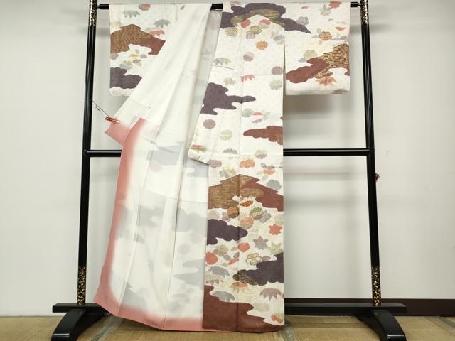 平和屋着物●創業460年・千總　訪問着　絞り　刺繍　雲重ね舞花文　金彩　高島屋扱い　正絹　逸品　CABC2110ut_1