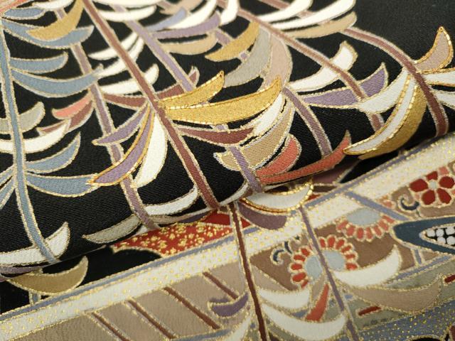 平和屋着物●豪華黒留袖　駒刺繍　船枝垂れ柳花文　金彩　正絹　逸品　CABC2256ut_6