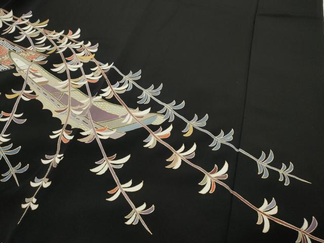 平和屋着物●豪華黒留袖　駒刺繍　船枝垂れ柳花文　金彩　正絹　逸品　CABC2256ut_4