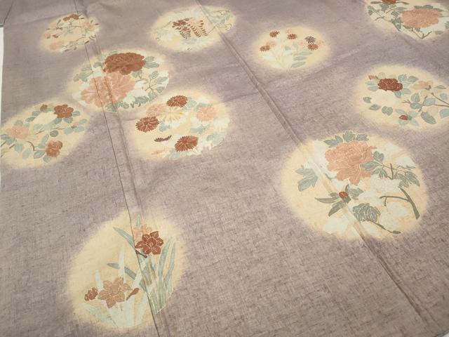 平和屋着物●訪問着　紬地　刺繍　草花丸文　正絹　逸品　CABC2294ut_3