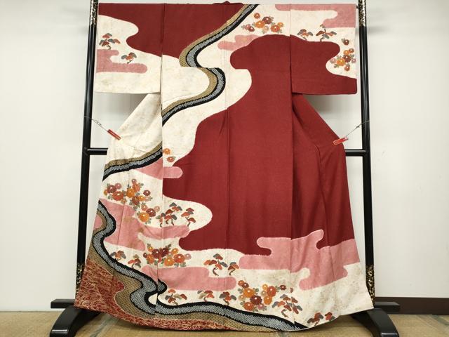 平和屋着物●訪問着　絞り　エ霞飛鶴草花文　銀通し地　正絹　逸品　CABC2298ut