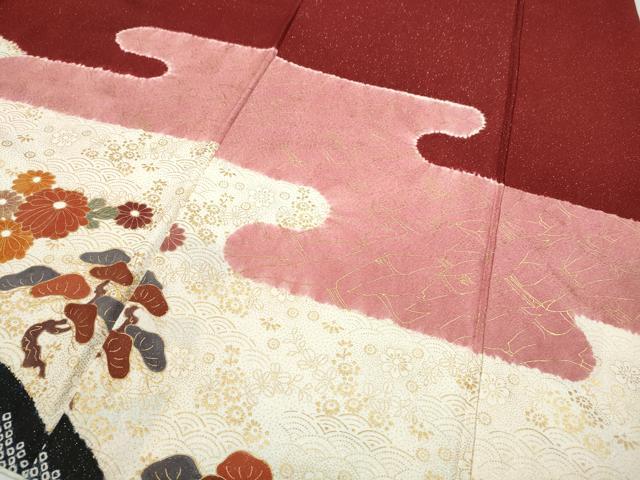 平和屋着物●訪問着　絞り　エ霞飛鶴草花文　銀通し地　正絹　逸品　CABC2298ut_4