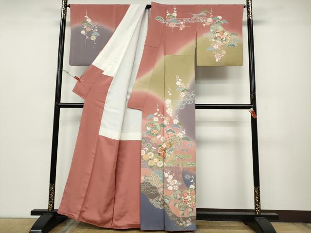 平和屋着物●訪問着　作家物　駒刺繍　道長雪輪草花文　暈し染め　金彩　正絹　逸品　CABC2307ut 平和屋着物○訪問着 作家物 駒刺繍 道長雪輪草花文 暈し染め 金彩 正絹